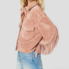 [BLANKNYC] Womens Luxury Clothing Faux Suede Fringe Shirt Jacket, Comfortable & Stylish Coat, Dusty Rose, Medium