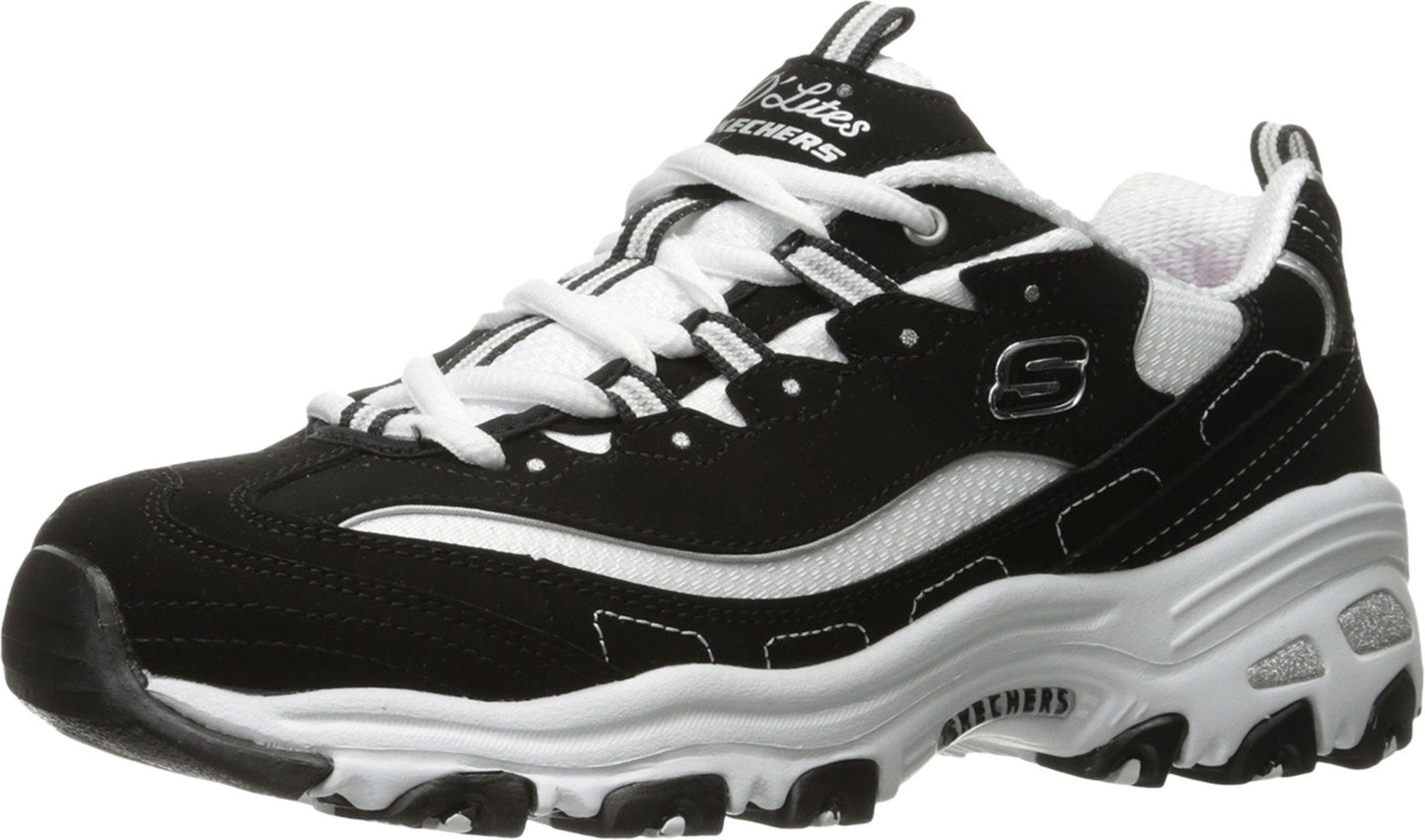 Skechers Kids Girl's D'Lites- Biggest Fan Shoe, Black/White, 5 Medium US Big Kid