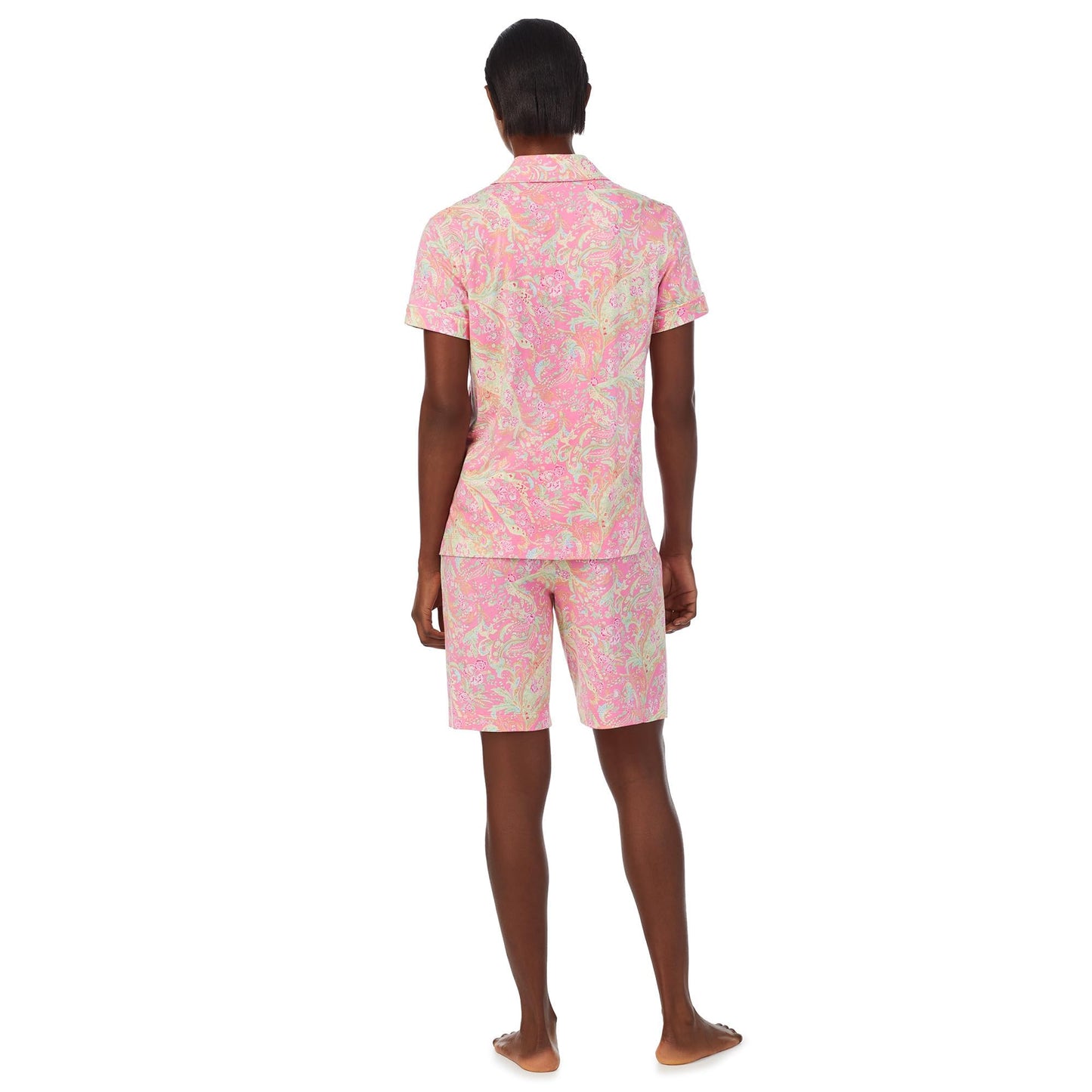 Lauren Ralph Lauren Short Sleeve Notch Collar Bermuda PJ Set Pink Paisley XL (US 16-18)