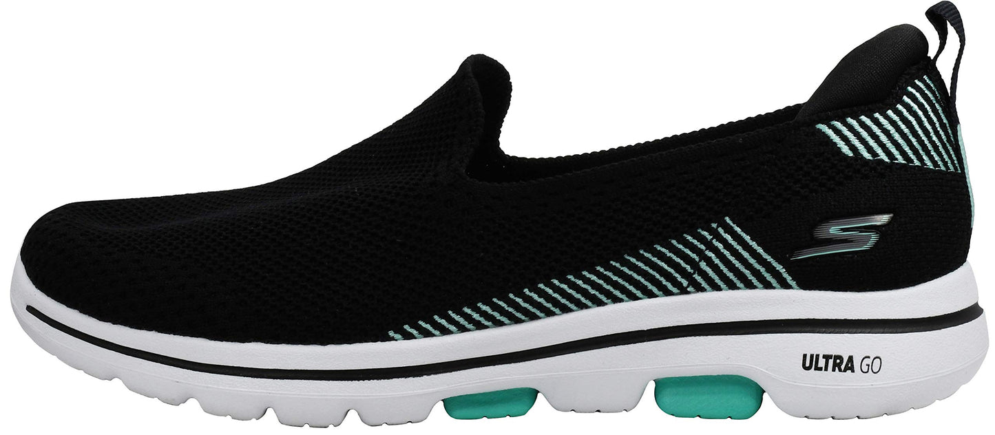 Skechers Women's GO Walk 5-Prized Sneaker, Black/Aqua, 9.5 M US