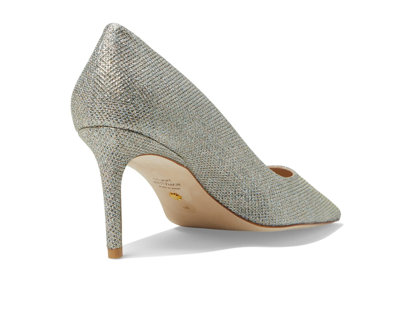 Stuart Weitzman® Stuart 75 Pump Sandals for Women – Suede Upper – Leather Outsole and Lining – Pointed Platino 9 B
