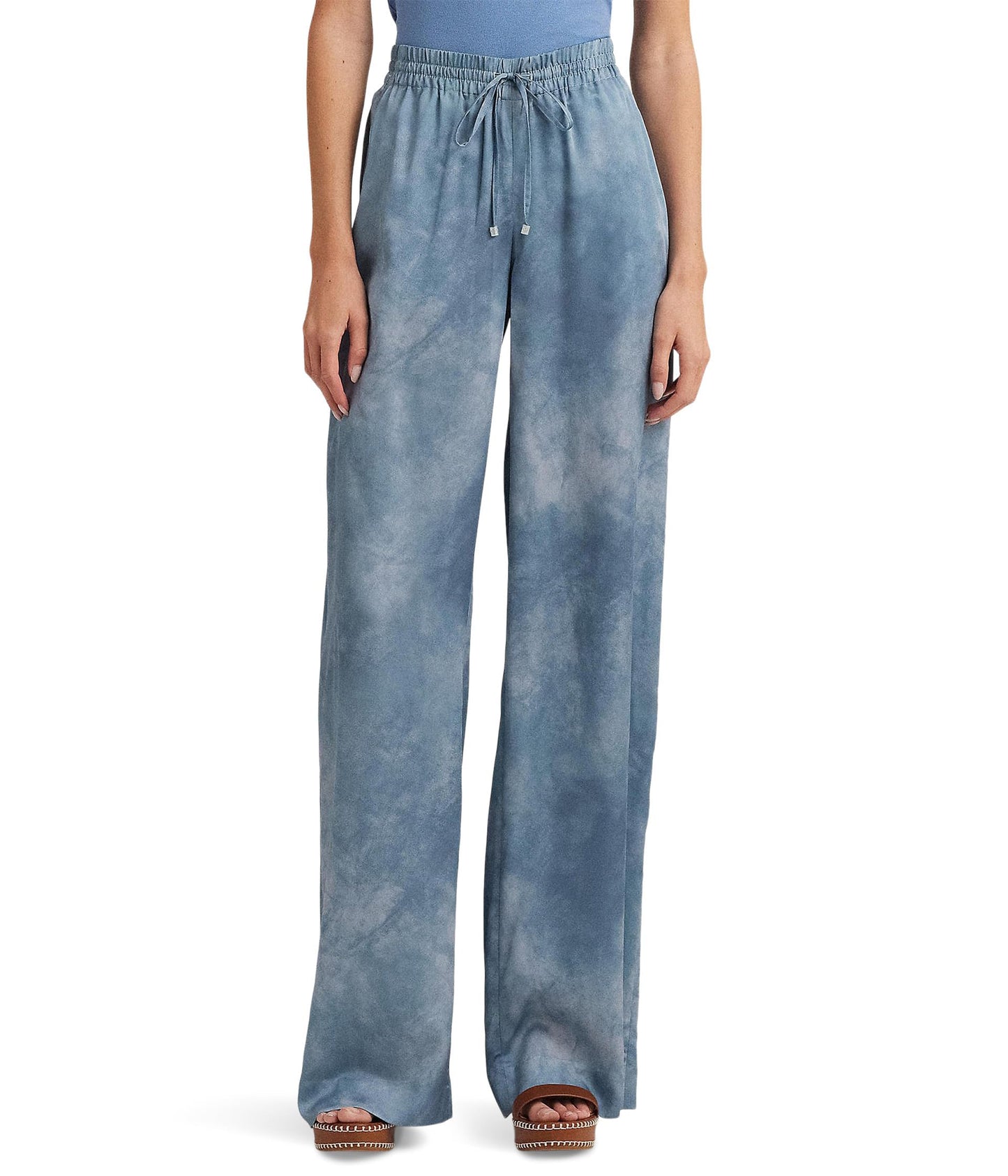 Lauren Ralph Lauren Women's Print Charmeuse Wide-Leg Pants Blue Multi Size: X-Small Inseam: 32