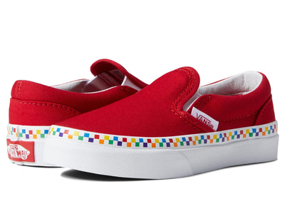 Vans Kids Slip On Sneaker, (Rainbow Checkerboard) Red/True White, Size 11.5 Little Kid