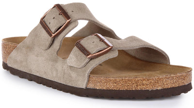 Birkenstock Classic Arizona Leather Unisex Adult Mules, Grey Taupe, 7