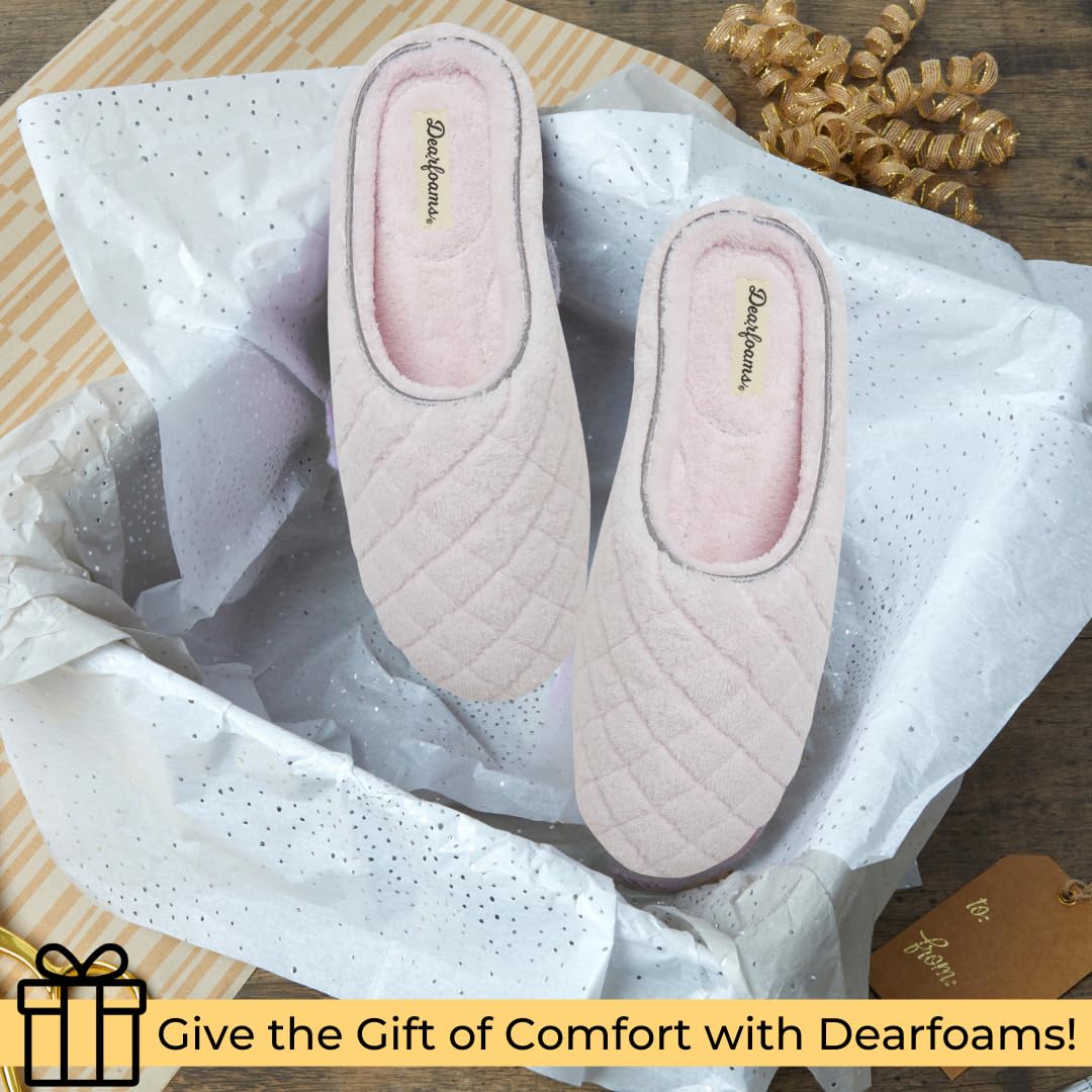 Dearfoams Womens Leslie Washable Memory Foam Terry Clog With Wide Widths Slipper, Fresh Pink, 7-8 US