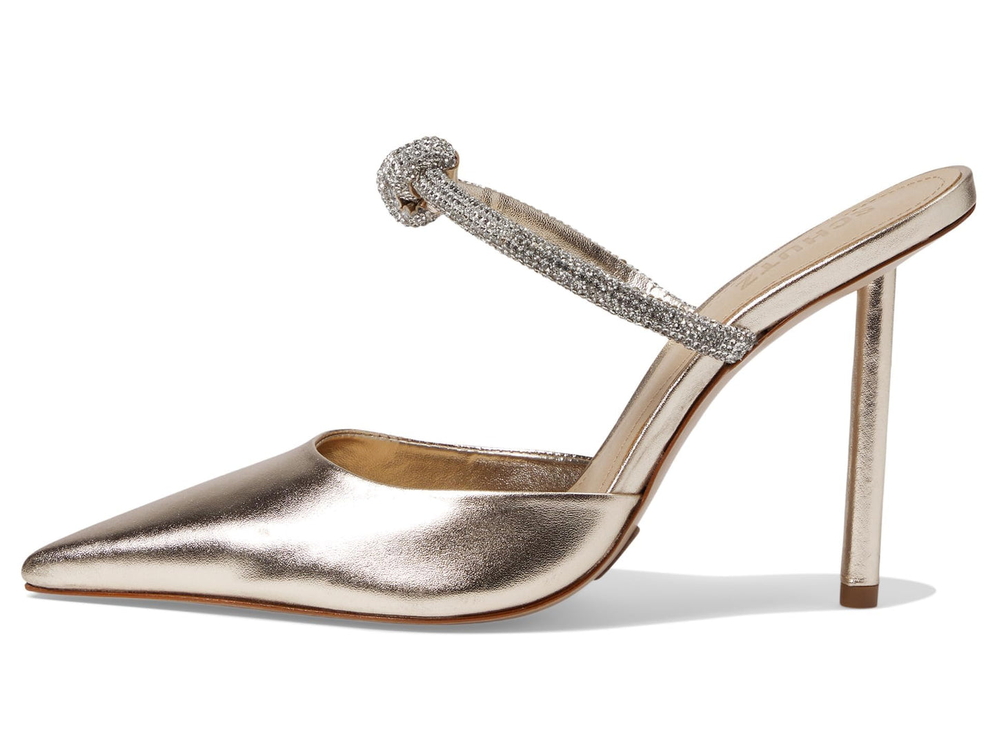 SCHUTZ Women's Pearl Pin Heel Mule, Platina/Crystal, 8