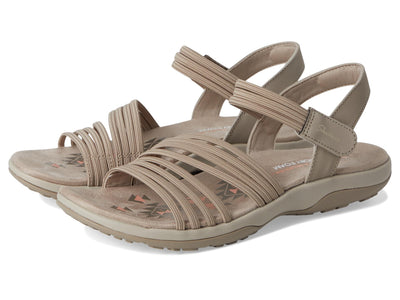 Skechers Women's REGGAE SLIM - COFFEE RUN, Adjustable Stretch Gore Sling Back Sandal, Taupe, 8M