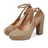 Cole Haan Women's Remi Platform Ankle Strap 100 mm Pump, Irish Coffee Suede, 8.5
