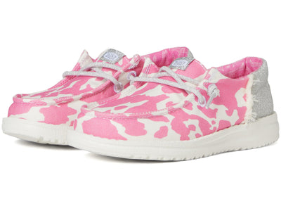HEYDUDE Girl's Wendy Funk Y Cowgirl Bling Pink Cow/Silver Size 4 | Youth's Shoes | Youth Slip-on Loafers | Comfortable & Light-Weight