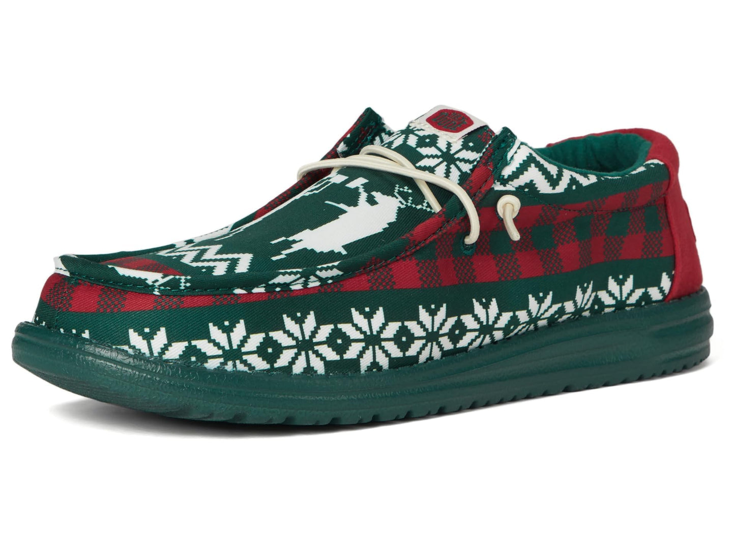 Hey Dude Wally Holiday Cheers - Loafers for Men - Textile Upper - Elastic Laces - Synthetic Outsole Green/Multi 12 M