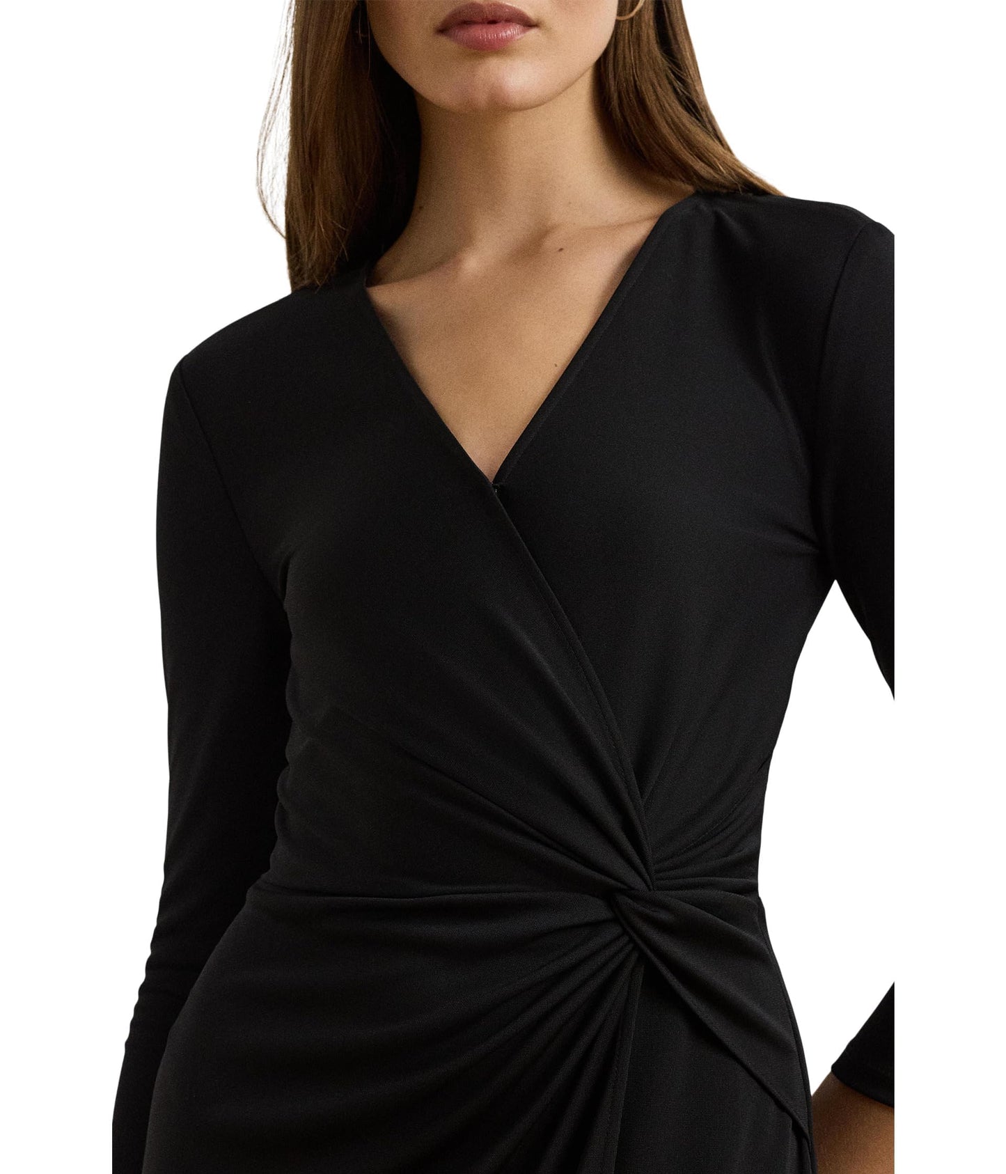 Lauren Ralph Lauren Women's Twist-Front Jersey Surplice Dress, Black, 6