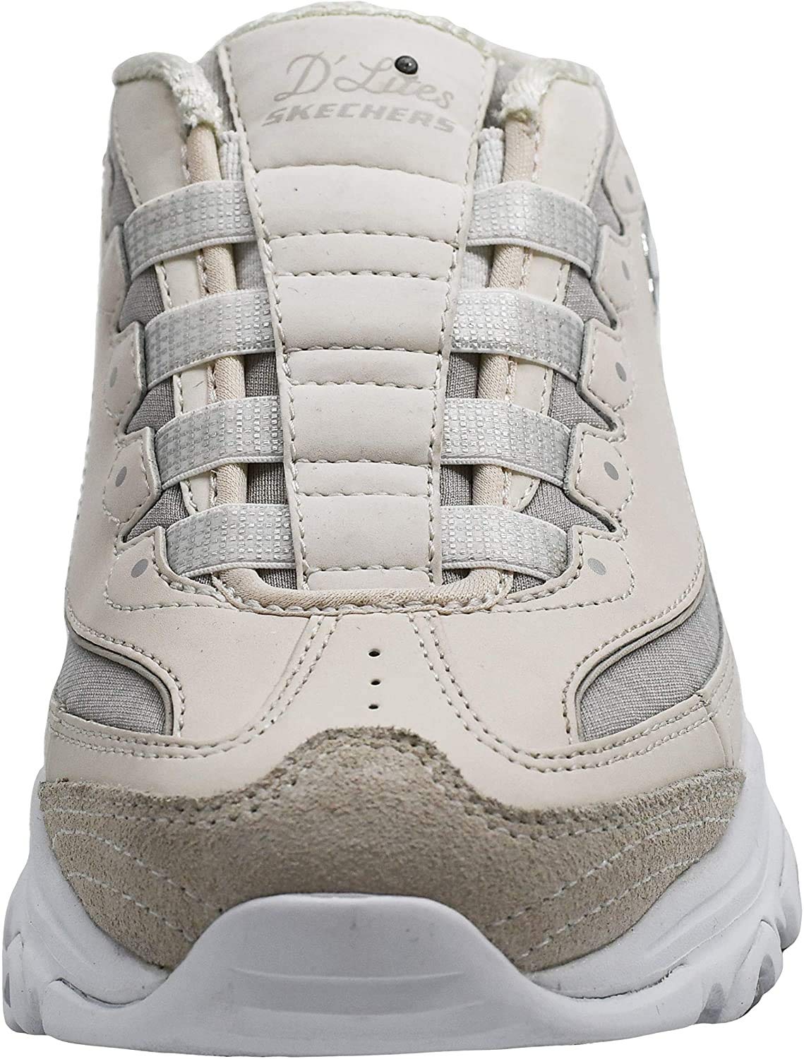 Skechers Women's D'Lites - Resilient Mule Slip-On Sneaker, White/Vapor/Silver, 11 W US