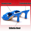 Braided Sandals For Women Heeled Sandals Slip On Stiletto Heels Slides Casual Shoes Square Toe Backless Chunky Woven Leather Strappy Dress Pumps Mules Summer Party Beach Non-Slip Xi Blue 6