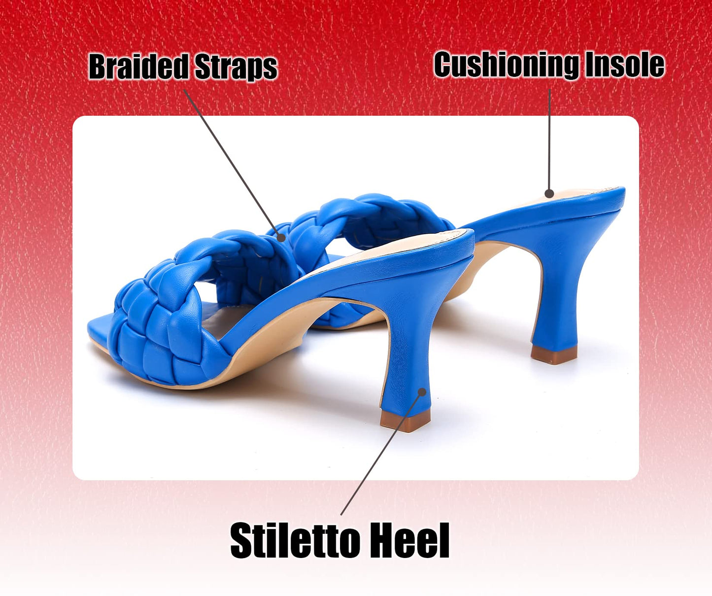 Braided Sandals For Women Heeled Sandals Slip On Stiletto Heels Slides Casual Shoes Square Toe Backless Chunky Woven Leather Strappy Dress Pumps Mules Summer Party Beach Non-Slip Xi Blue 6