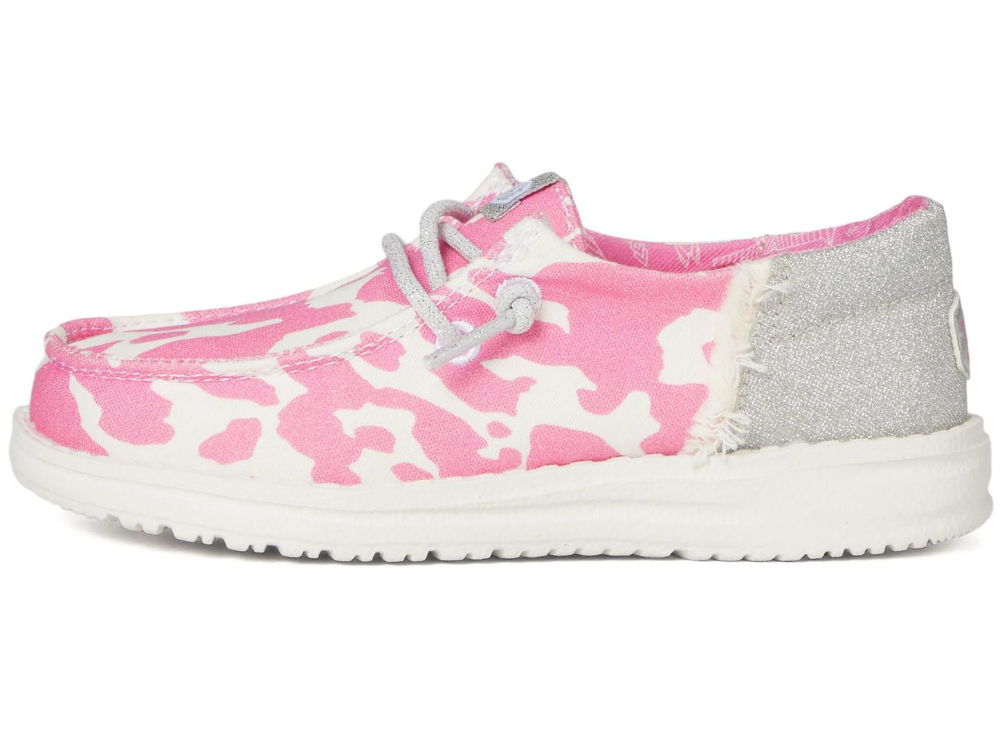 HEYDUDE Girl's Wendy Funk Y Cowgirl Bling Pink Cow/Silver Size 4 | Youth's Shoes | Youth Slip-on Loafers | Comfortable & Light-Weight