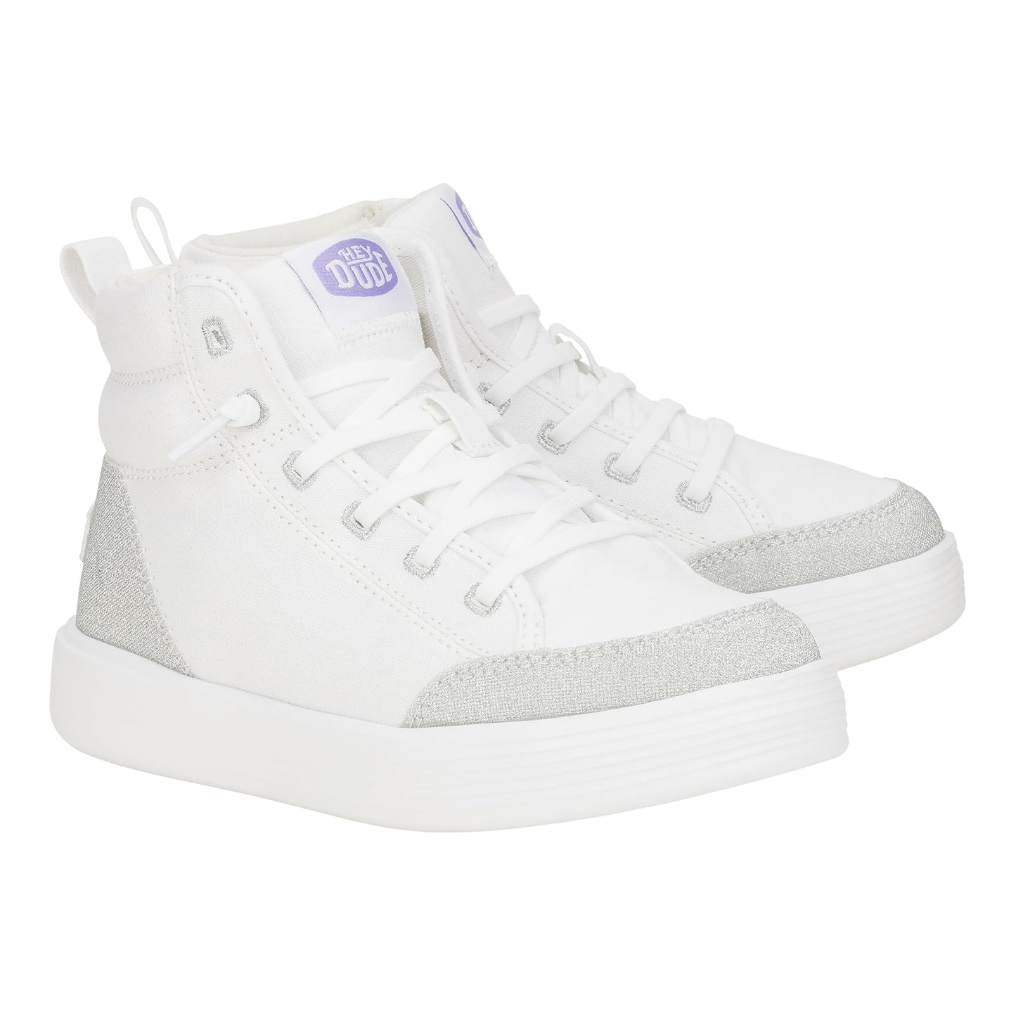 HEYDUDE Women's Kid Cody Hi Sparkle (Little Kid/Big Kid), Sparkle White, 3 Medium