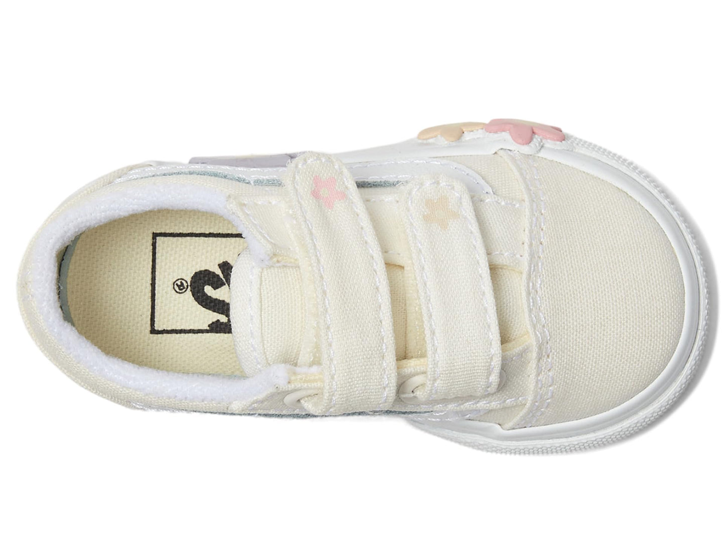 Vans Kids Old Skool V Flower (Toddler) Sneaker, Star White, 8.5 US Unisex