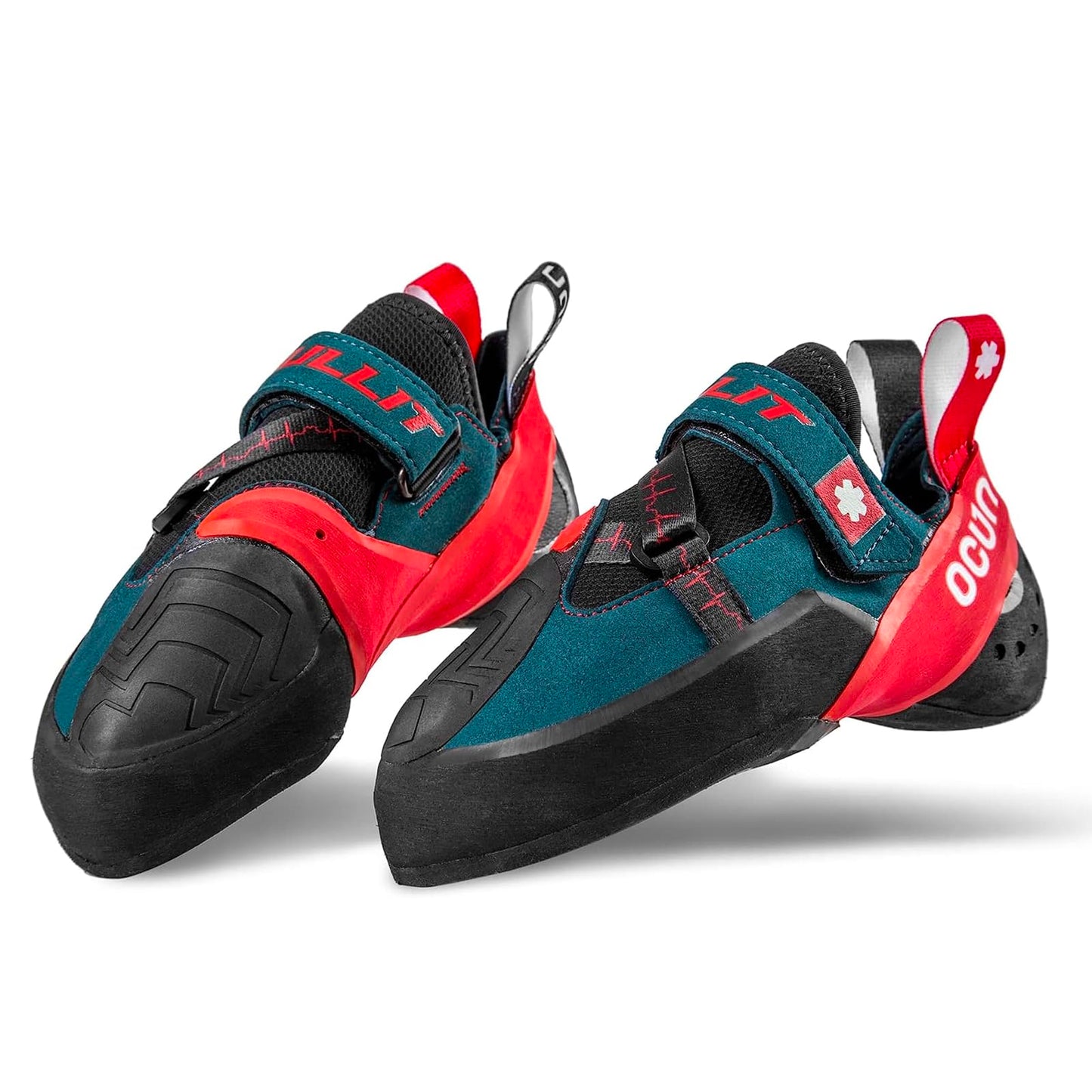 Ocun Bullit Bouldering Shoe | Rock Climbing Shoe, Petrol/Red, 12.5