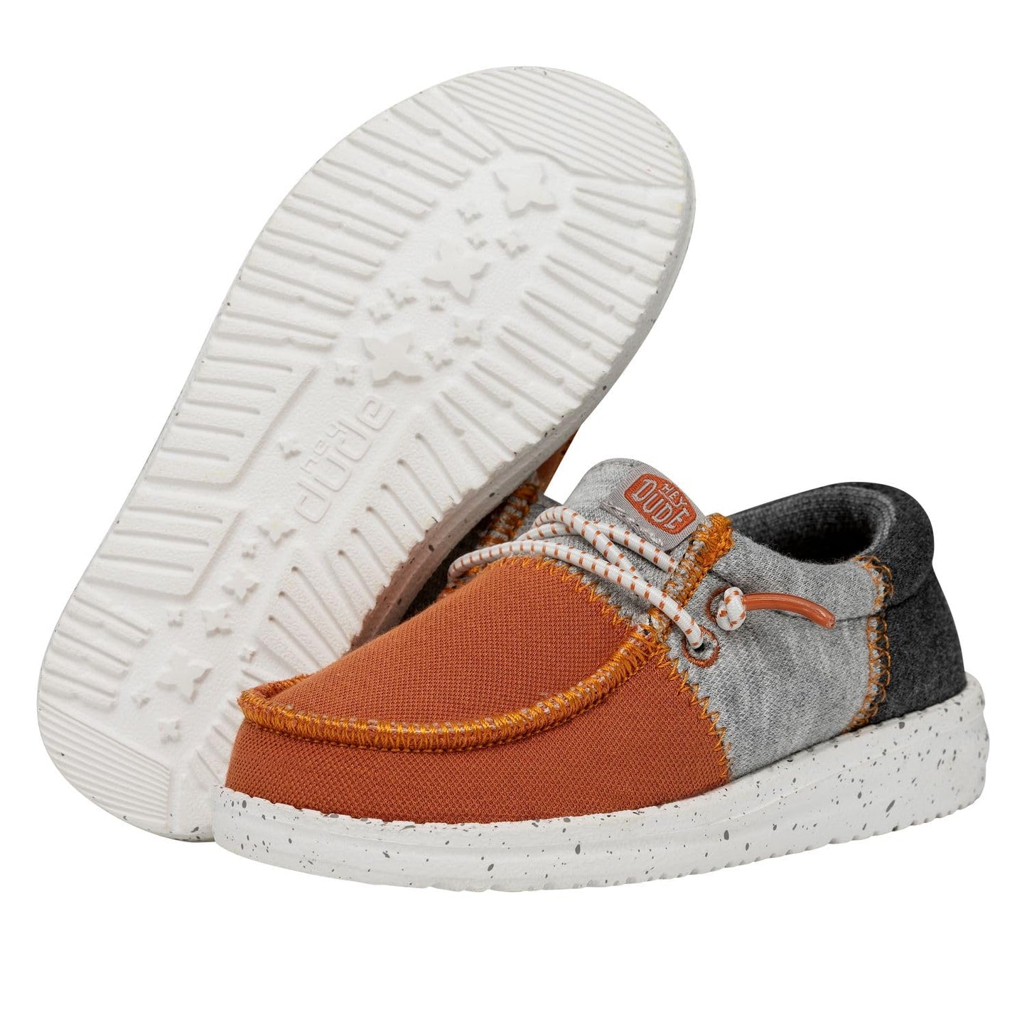 HEYDUDE Wally Youth Tri Varsity Orange Size J3 | Boy's Shoes | Boy's Slip On Loafers | Comfortable & Light-Weight
