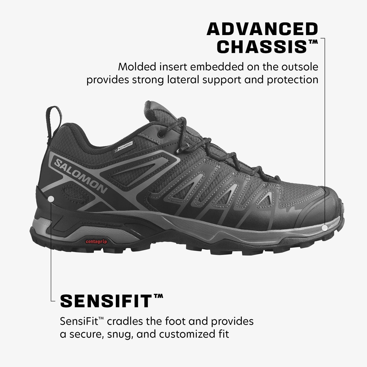 Salomon Men's X ULTRA PIONEER CLIMASALOMON™ WATERPROOF Hiking Shoes for Men, Phantom / Black / Quiet Shade, 10
