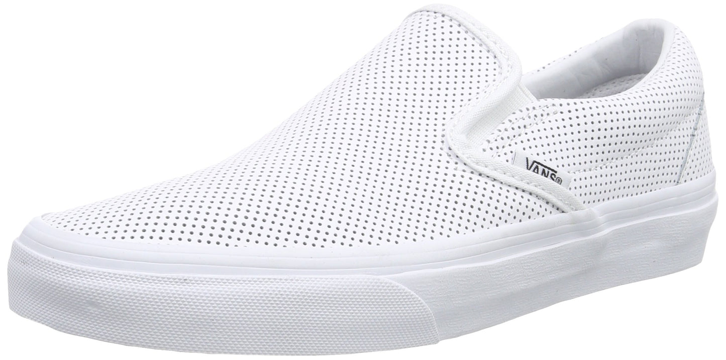 Vans Unisex Classic Slip-On? (Perf Leather) White Men's 11, Women's 12.5 Medium