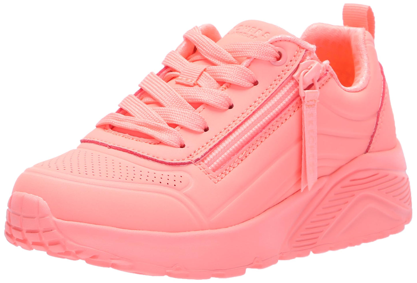 Skechers Kids Girls Uno Lite-Neon Zip Sneaker, Coral, 12, Little Kid