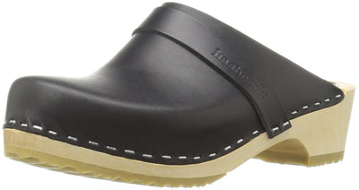 swedish hasbeens Women's Swedish Husband Clog,Black/Nature,8 M US