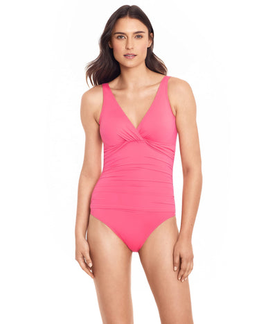 Lauren Ralph Lauren Beach Club Solids Twist Over-The-Shoulder Underwire One-Piece Blossom 12
