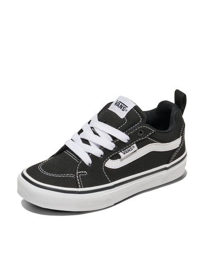 Vans Youth Filmore Shoe | Low-Top Fashion Sneakers for Boys & Girls, School & Everyday Wear, Canvas Black/White, 4