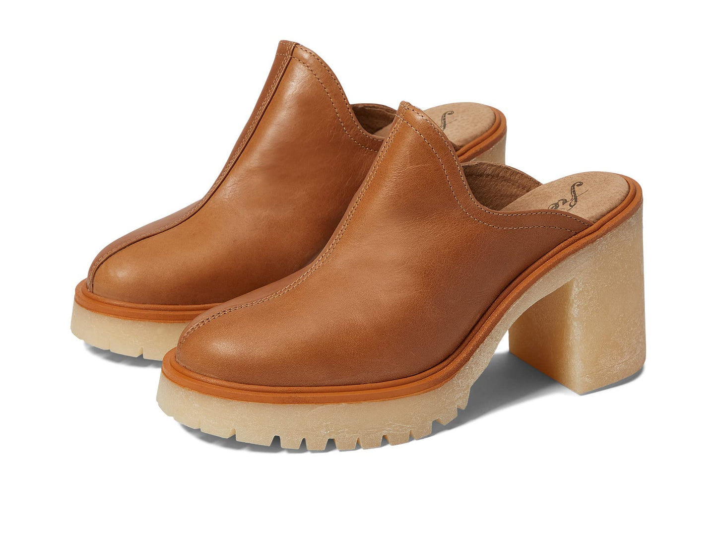 Free People James Mule Heels for Women - Leather Upper, Slip-On Style, and Rubber Lug Outsole Tan EU 36.5 (US Women's 6.5) M