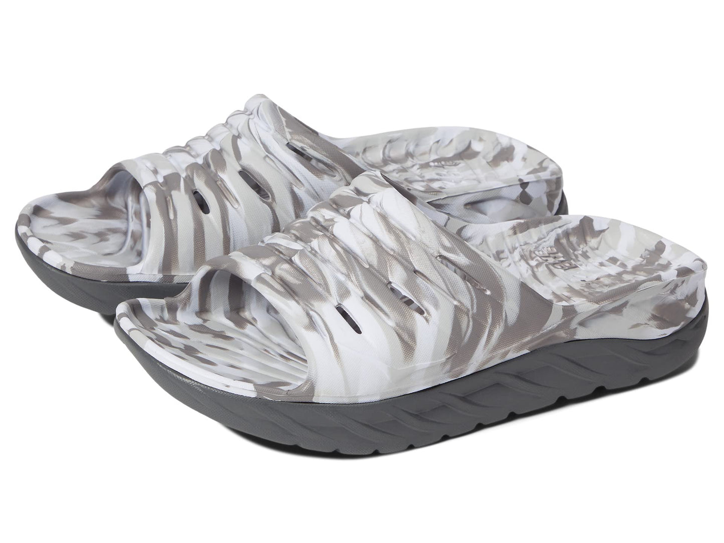 HOKA Men's Ora Recovery Slide Swirl Print, Lunar Rock Sharkskin, 8 Mens/10 Womens