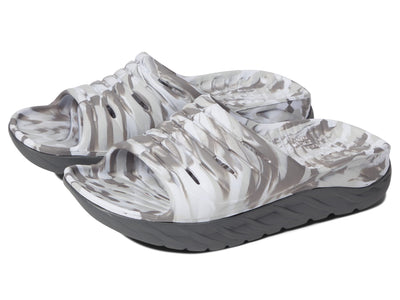 HOKA Men's Ora Recovery Slide Swirl Print, Lunar Rock Sharkskin, 8 Mens/10 Womens