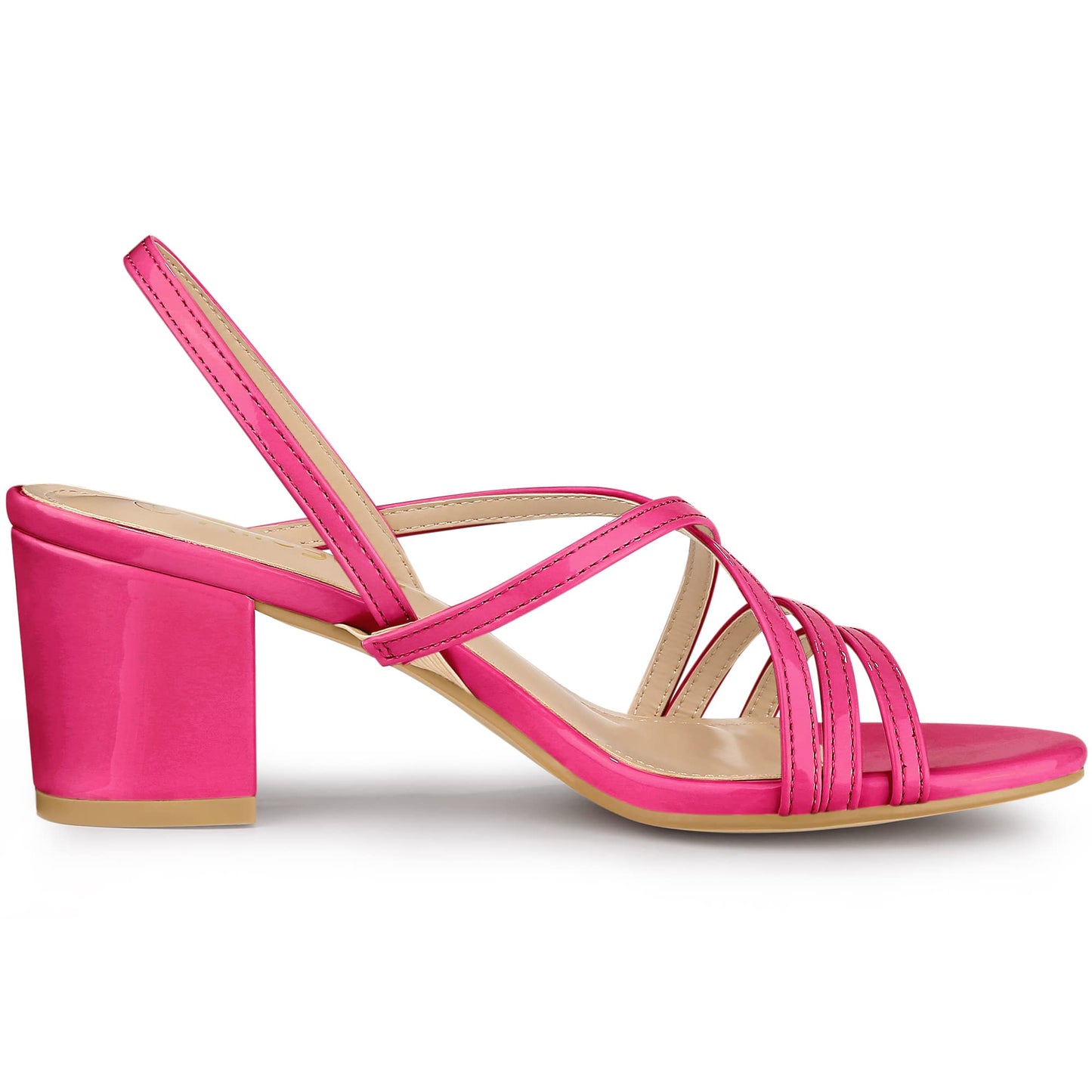 Allegra K Women's Strappy Slingback Chunky Heels Hot Pink Sandals 8 M US