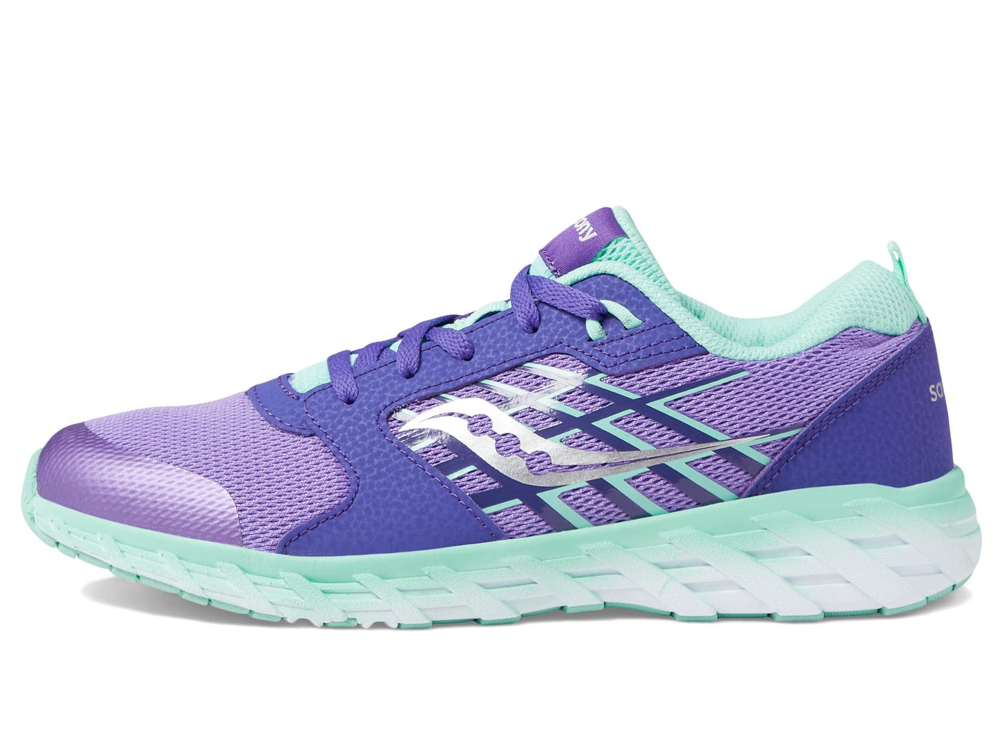 Saucony Wind 2.0 Running Shoe, PURPLE/TURQ, 3.5 Wide US Unisex Big_Kid