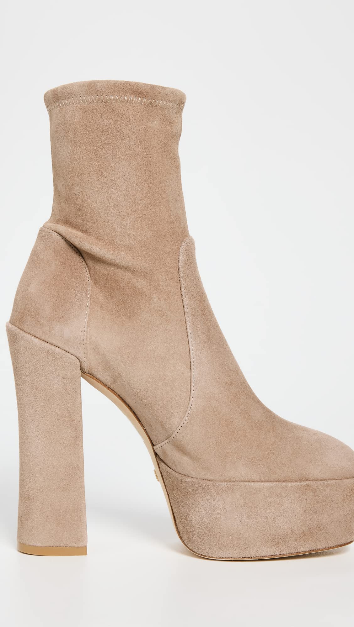 Stuart Weitzman Women's Skyhigh 145mm Platform Booties, Cashmere, Tan, 9 Medium US
