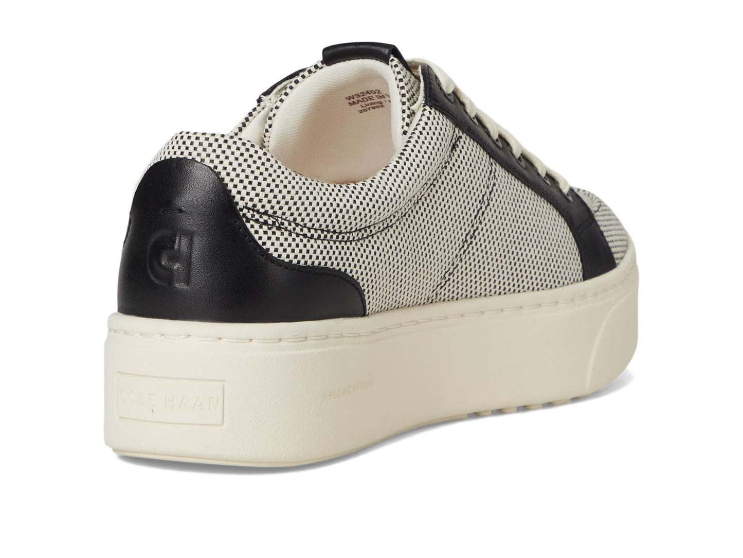 Cole Haan Womens Grandpro Max Platform Sneaker Ivory Canvas/Black Leather 9.5 Medium