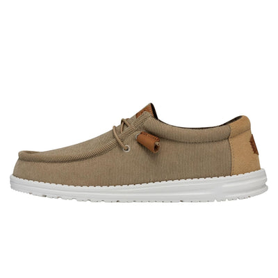 HEYDUDE Men's Wally Corduroy Slip On Loafer, Tan Size 9 | Lightweight Flex & Fold Outsole with Elastic Lace