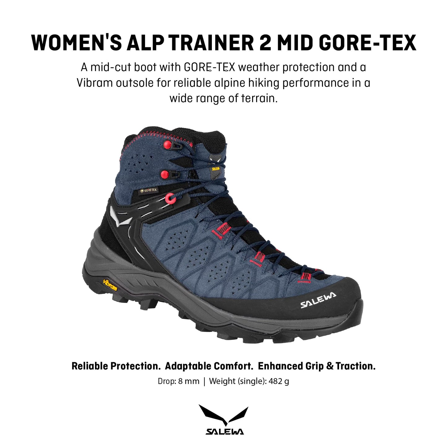 Salewa Women's Alp Trainer 2 Mid Gore-Tex Waterproof GTX Hiking Boot - Java blue/Fluo Coral - 9