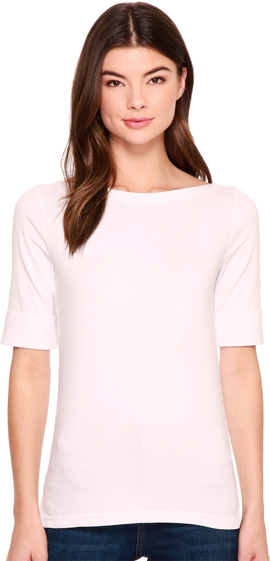 Lauren Ralph Lauren Stretch Cotton Boatneck Top White MD