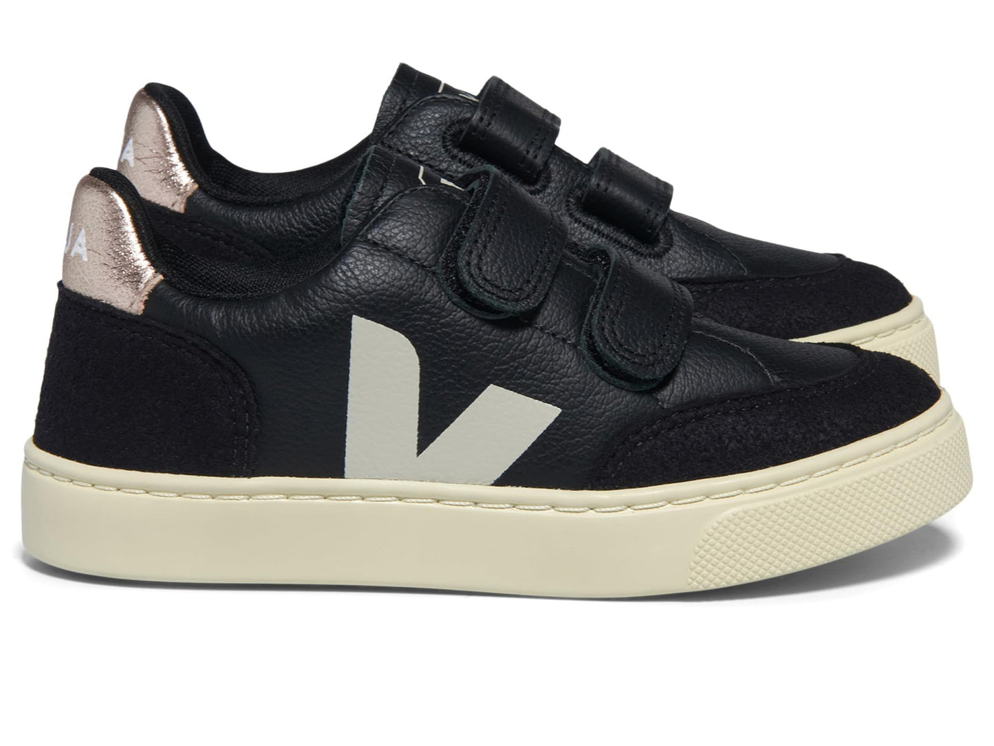 VEJA Kids Small V-12 (Toddler) Sneaker, Black_White_Platine, 8.5 US Unisex