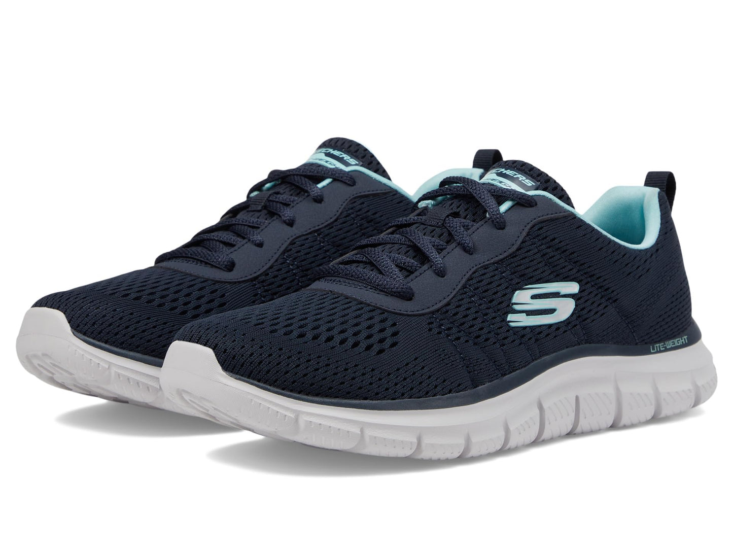 SKECHERS Women's Track New Staple Sneaker, Navy Aqua, 9.5