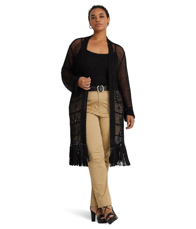 Lauren Ralph Lauren Womens Plus-Size Pointelle-Knit Linen-Blend Cardigan Black 2X