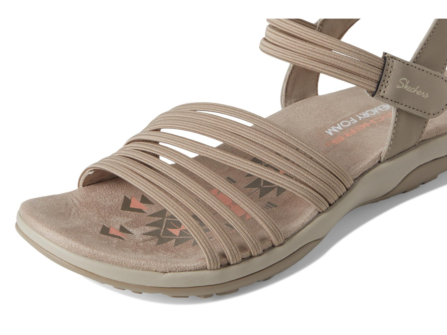 Skechers Women's REGGAE SLIM - COFFEE RUN, Adjustable Stretch Gore Sling Back Sandal, Taupe, 8M