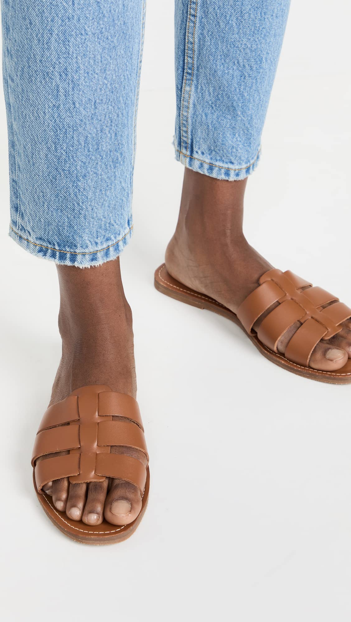 Madewell The Boardwalk Fisherman Slide Sandal in Leather English Saddle 5.5 M