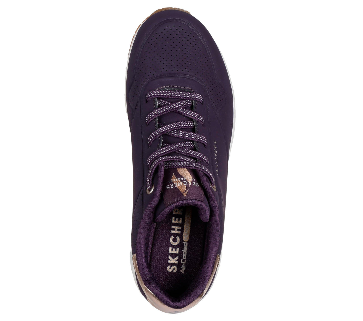 Skechers Women's Uno Shimmer AwaySneaker, Dark Purple Durabuck Rosegold Duraleather M, 8 UK