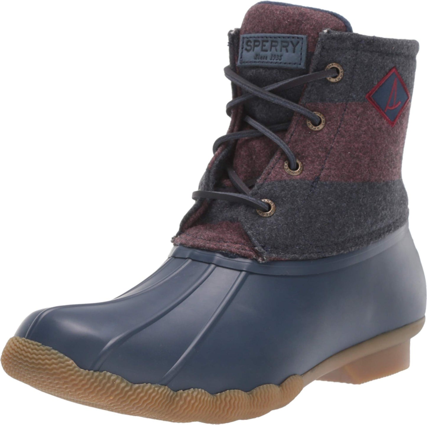 Sperry Womens Saltwater Varsity Stripe Wool Boots, Navy/Wine, 6.5