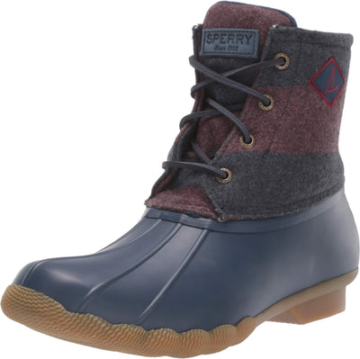 Sperry Womens Saltwater Varsity Stripe Wool Boots, Navy/Wine, 6.5