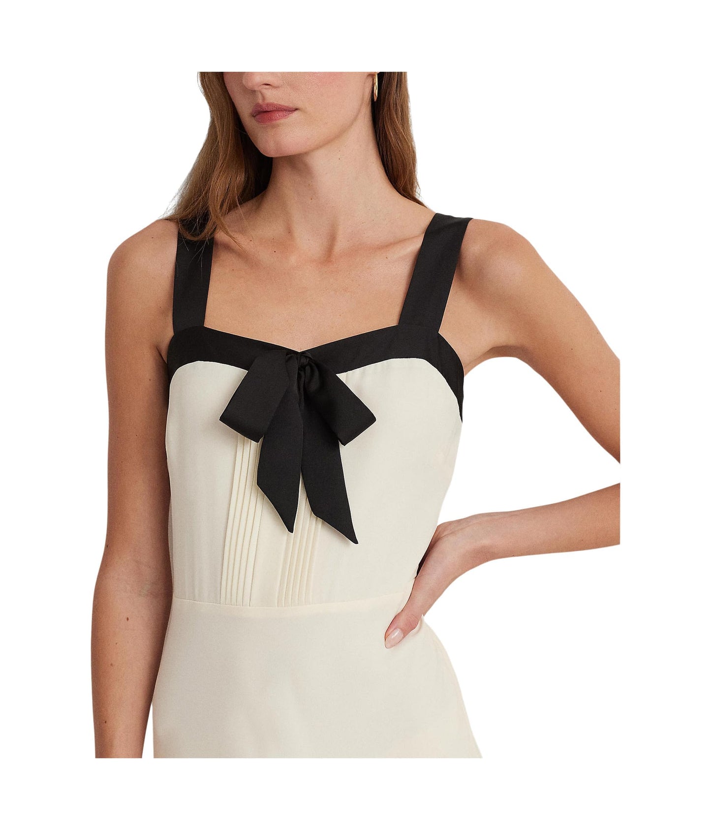 Lauren Ralph Lauren Womens Two-Tone Georgette Sleeveless Dress Mascarpone Cream/Black 12