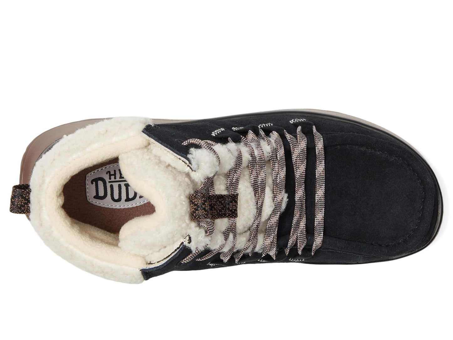 HEYDUDE Women's Wendy Peak Apres Suede Cozstit Black/Tan 9 Medium