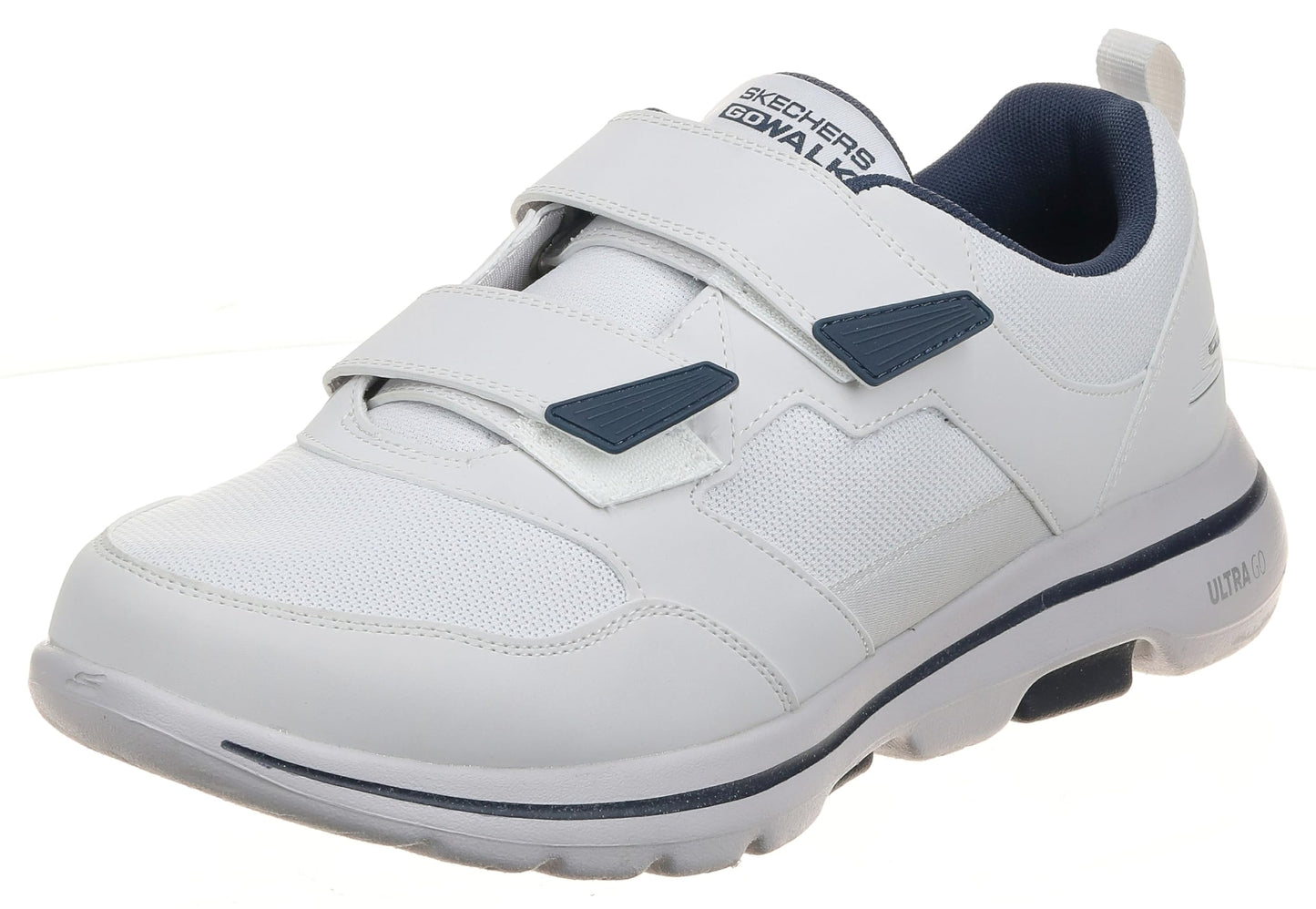 Skechers Men's Gowalk - Athletic Hook and Loop Walking Shoes | Two Strap Sneakers | Air-cooled Foam, White/Navy, 11 X-Wide
